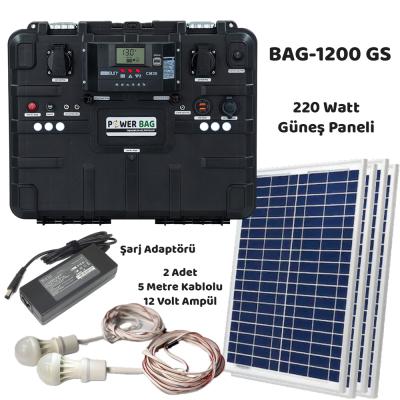 Bag-1200GS Güneş Panelli Taşınabilir Solar Güç İstasyonu (Modifiye Sinüs) Siyah
